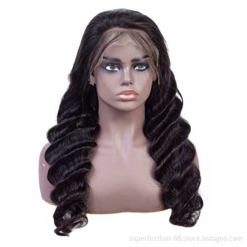 Hot Selling 150% 180% Density Human Hair wig Transparent Lace Front Brazilian Hair with Loose Deep Natural Color Wigs